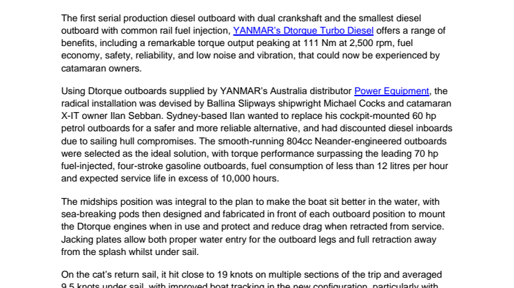 Innovative Twin Dtorque Outboard Solution Repowers Hitchhiker Sailing Catamaran