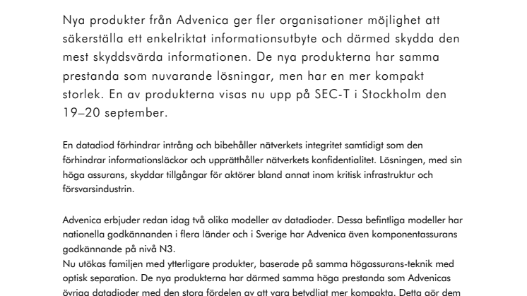Advenica lanserar nya unika produkter i Datadiod-familjen
