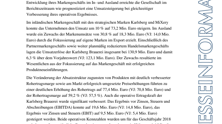 Karlsberg Brauerei veröffentlicht Jahreszahlen 2018