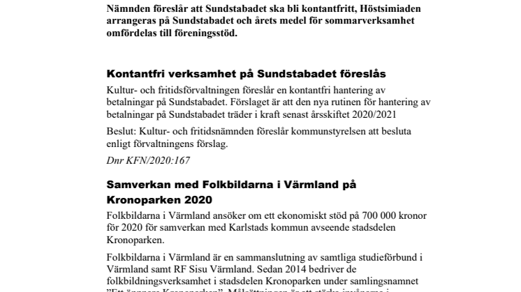 ​Kultur- och fritidsnämndens beslut i korthet 16 september