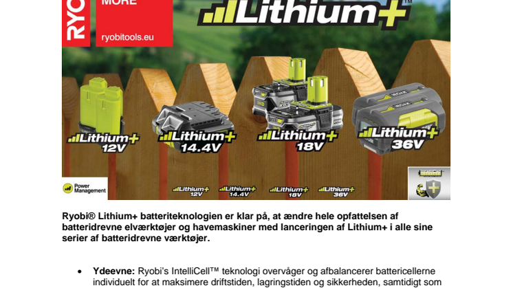 RYOBI® introducerer Lithium+ batteriteknologien