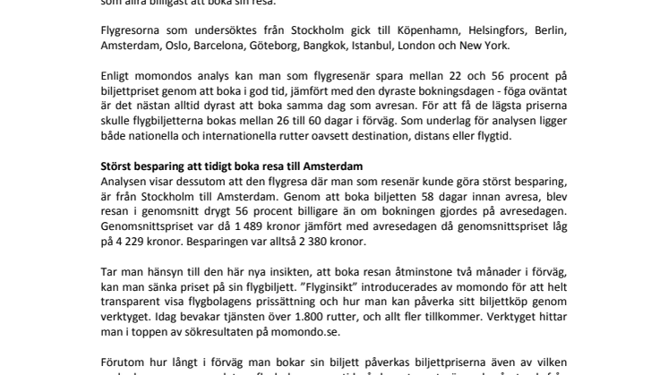 Bokning 50 dagar i förväg ger billigaste flygresan