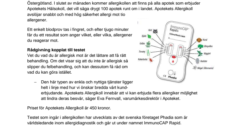 Drop-in-test på Apoteket avslöjar allergi