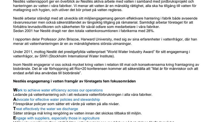 Nestlé - ny CSV-rapport om vatten och de globala vattenutmaningarna