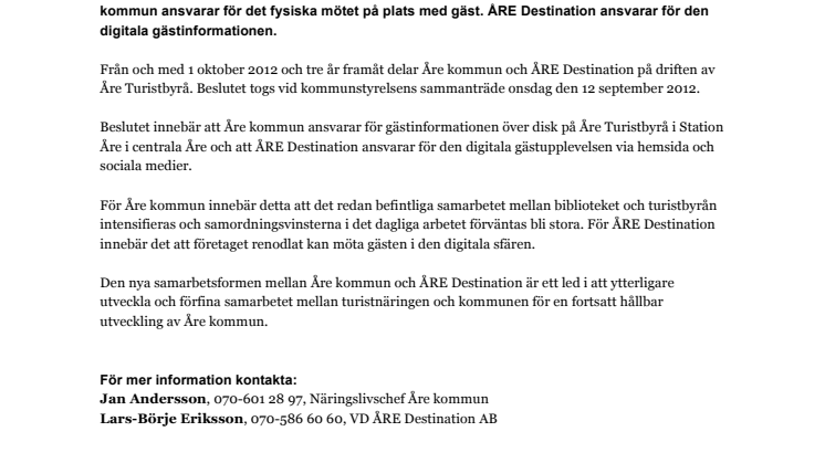 Delad drift av Åre Turistbyrå 