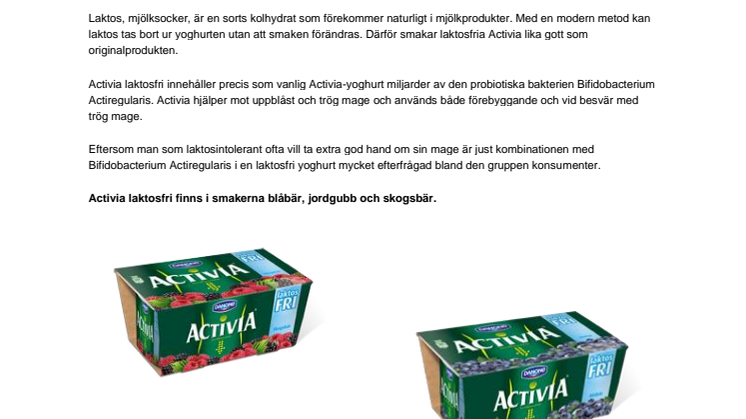 Nu lanseras laktosfri Activia i tre goda smaker!