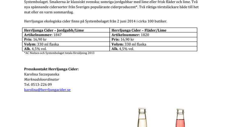 Herrljunga Cider lanserar två ekologiska cidersorter på Systembolaget!