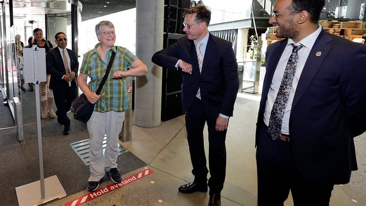 Anne C. Eriksen was the first patron to visit the new public library on June 18th.