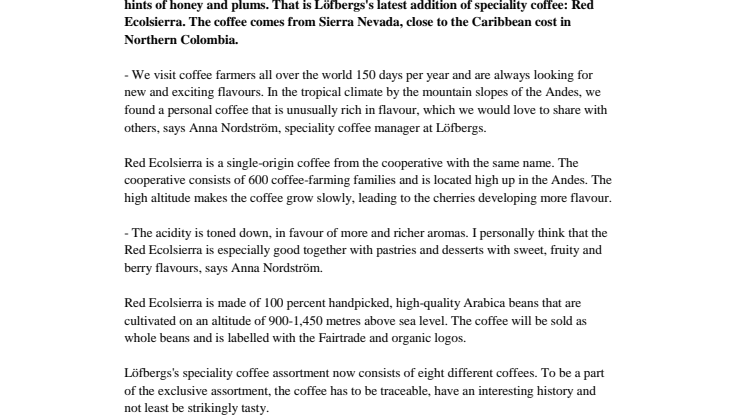 Löfbergs strengthens with a well-balanced Colombian