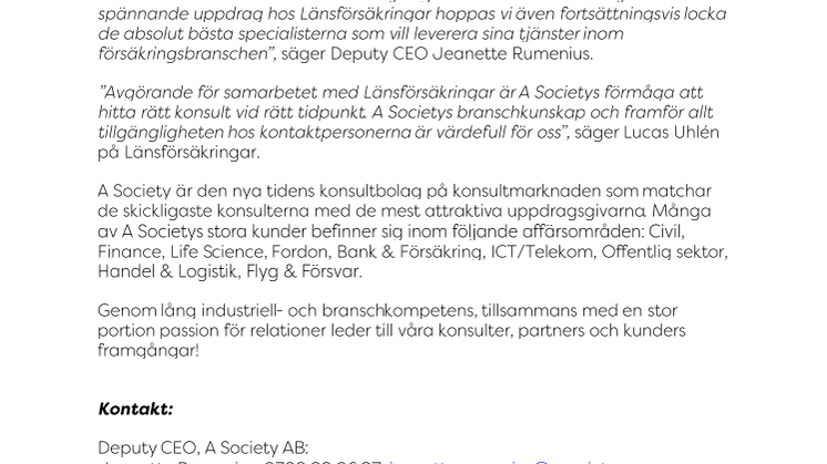 A Society får fortsatt förtroende för resurskonsulting hos Länsförsäkringar