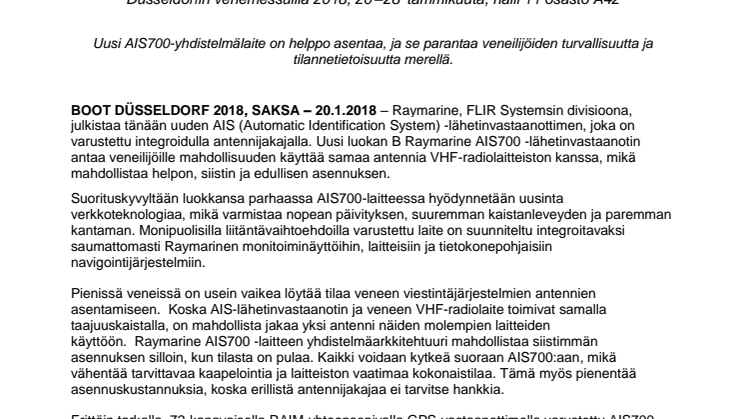 Raymarine - boot Düsseldorf: Raymarine julkistaa uuden AIS-lähetinvastaanottimen, jossa on integroitu antennijakaja