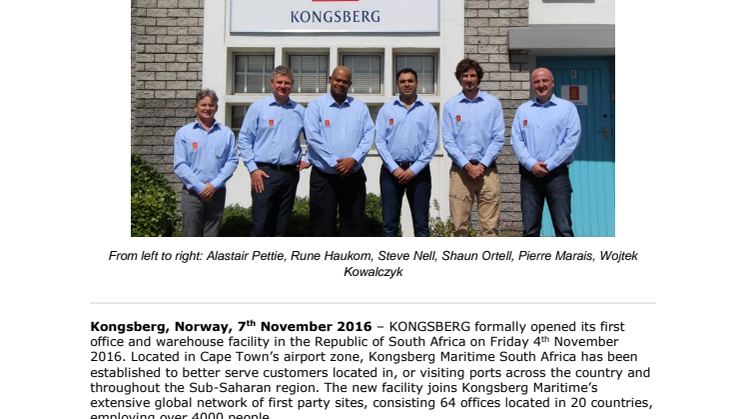 Kongsberg Maritime: New Kongsberg Maritime South African Facility Opens 