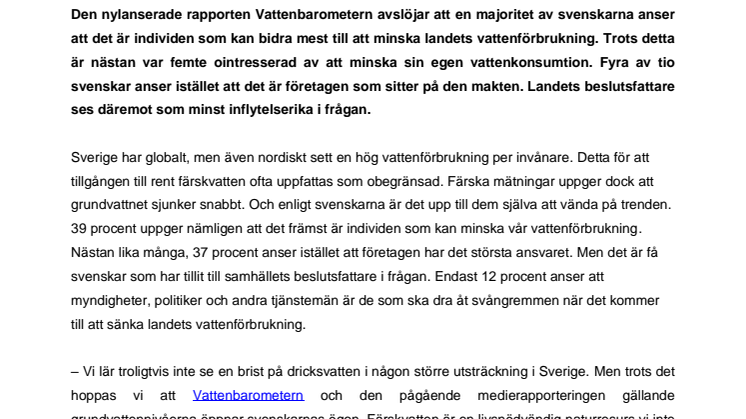 Låga grundvattennivåer och hög förbrukning: Så ska Sveriges vattenförbrukning sänkas enligt svenskarna