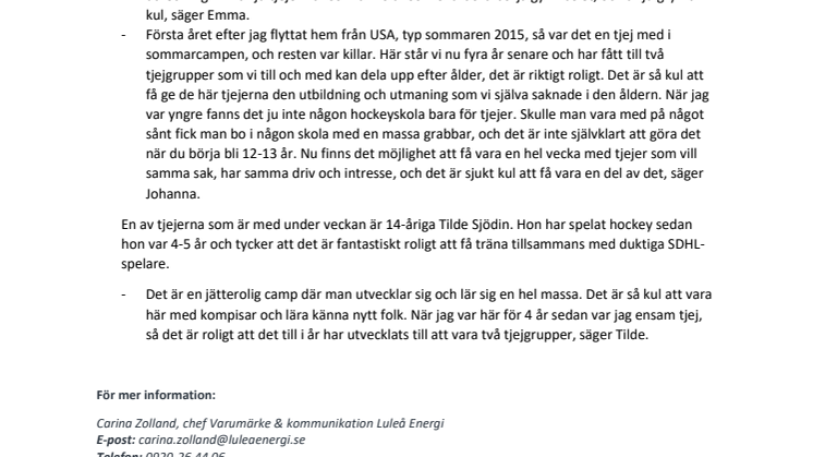 Årets hockeycamp för tjejer i full gång