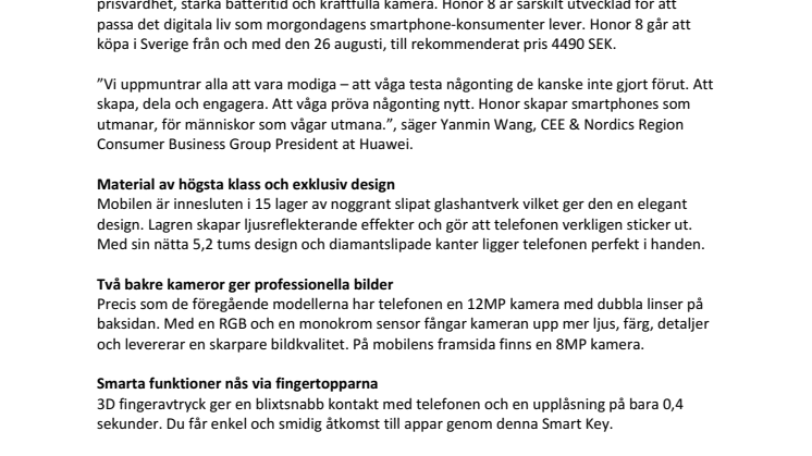 Flaggskeppsdödaren Honor 8 från Huawei lanseras i Sverige