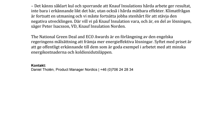 Knauf Insulation tog hem miljöpris