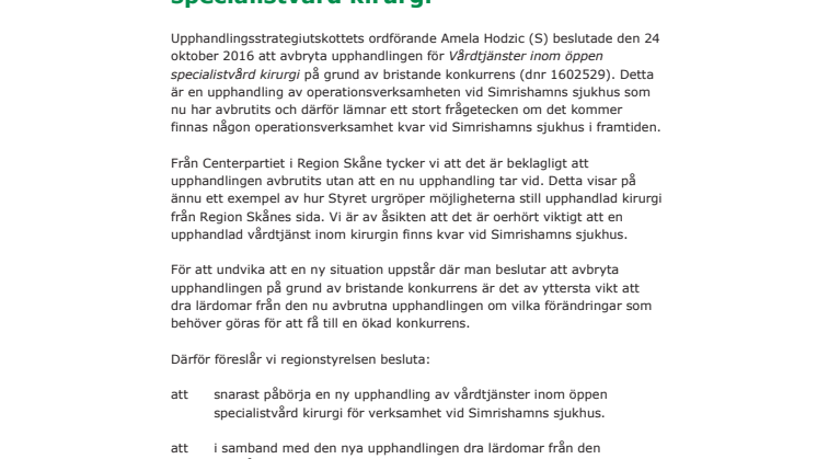 Initiativ - Vårdtjänster inom öppen specialistvård kirurgi