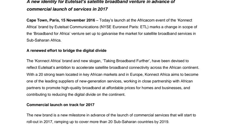 Eutelsat unveils ‘Konnect Africa’ brand for satellite broadband venture