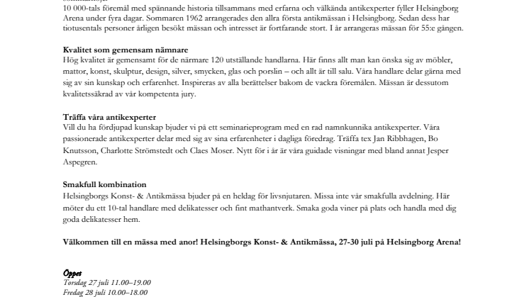 Helsingborgs Konst- & Antikmässa - Pressinbjudan