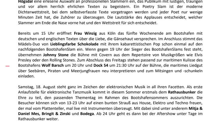 Altbewährte Höhepunkte beim fünften Wochenende des Bootshafensommers