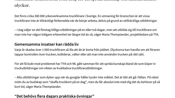 Pressmeddelande från MaskinLeverantörerna och TYA