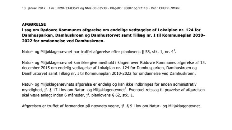 Natur- og Miljøklagenævnets afgørelse