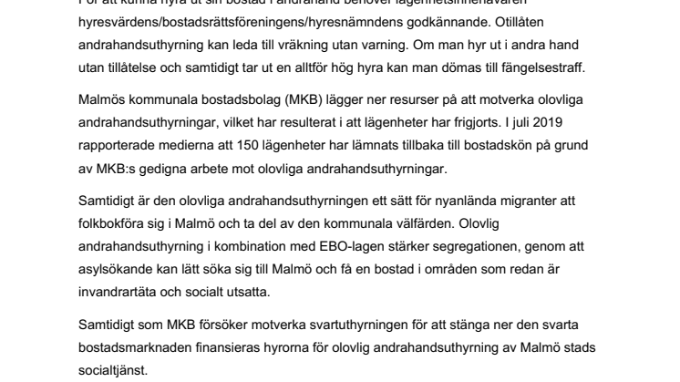 Stopp för kommunal finansiering av svartuthyrning