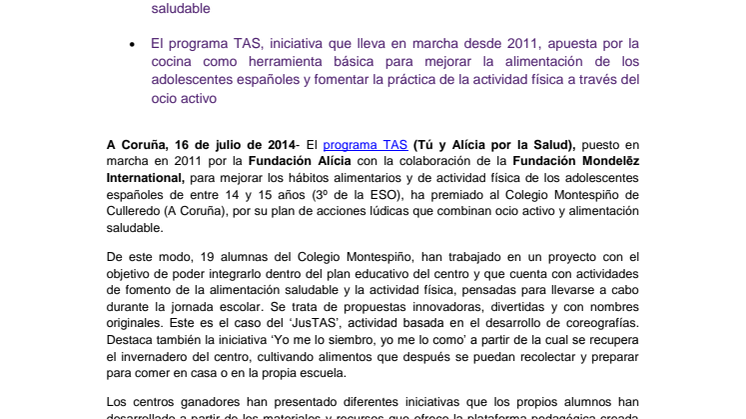El colegio de A Coruña Montespiño, premiado por su propuesta para fomentar hábitos saludables entre los jóvenes