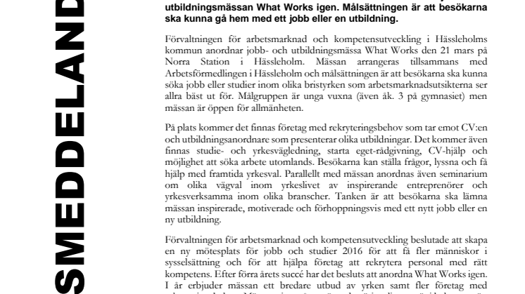 Hässleholms kommun anordnar jobb- och utbildningsmässa den 21 mars