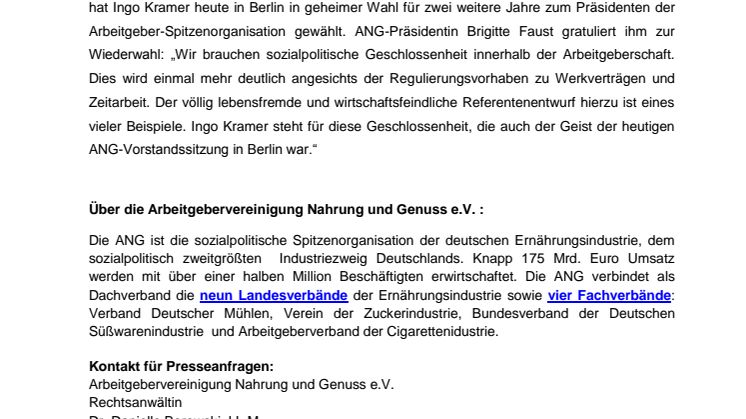 ANG-Präsidentin Brigitte Faust gratuliert Arbeitgeberpräsident Ingo Kramer zur Wiederwahl