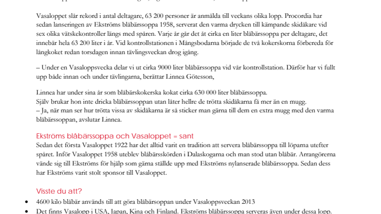 Ekströms blåbärssoppa – en veteran i Vasaloppet