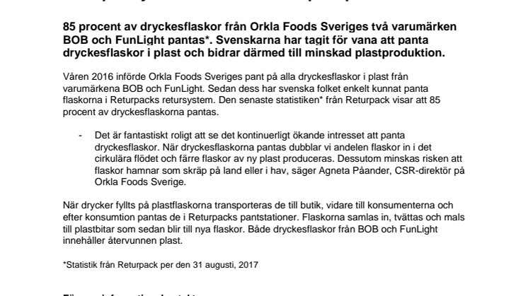 Pant på dryckesflaskor minskar plasttillverkning