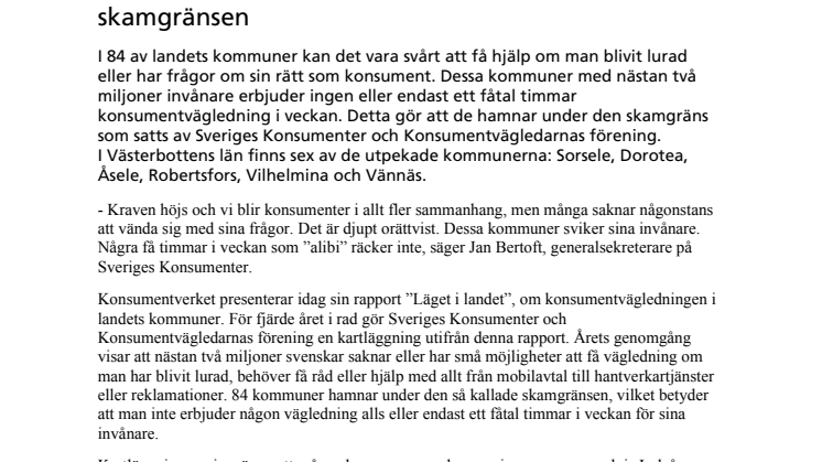 Sex kommuner i Västerbottens län under skamgränsen