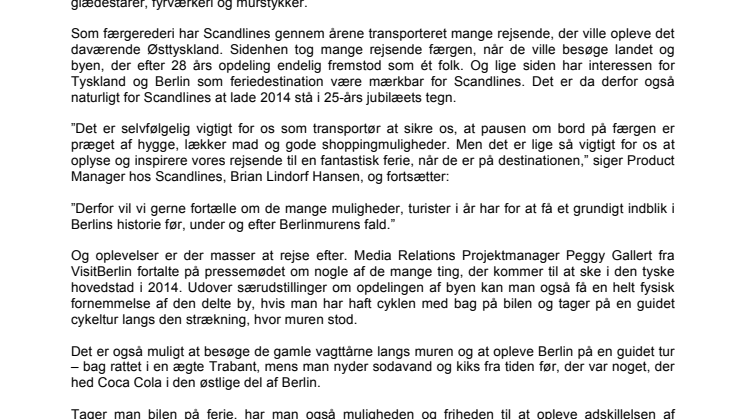Scandlines fejrer 25-året for Berlinmurens fald
