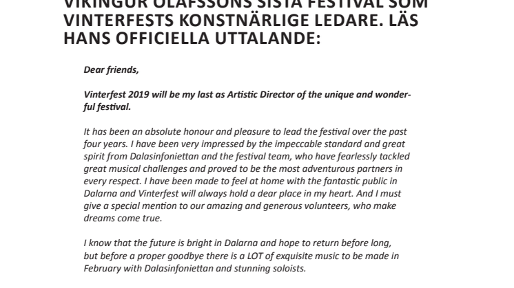 Víkingur Ólafssons sista festival som Vinterfests konstnärlige ledare