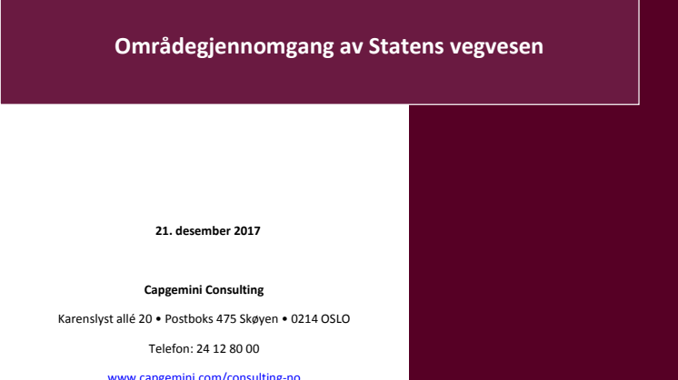Områdegjennomgang av Statens vegvesen, Capgemini Consulting, 2017