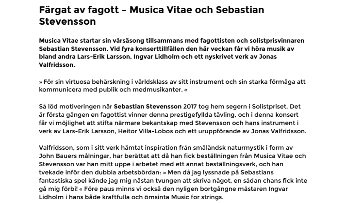 Färgat av fagott – Musica Vitae och Sebastian Stevensson