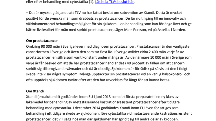 TLV-beslut: Xtandi subventioneras vid prostatacancer