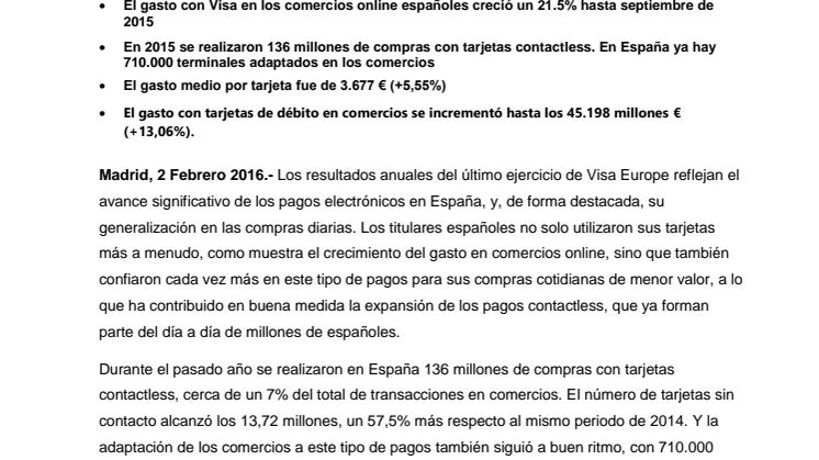 Visa Europe confirma el avance de los pagos electrónicos en las compras diarias en España y el auge del contactless