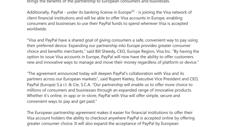 Visa and PayPal Extend Partnership to Europe