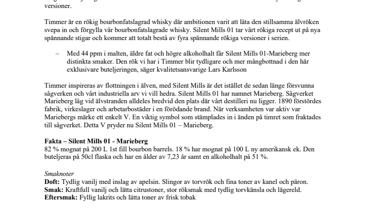 Silent Mills 01 – Marieberg – ny buteljering från High Coast Whisky