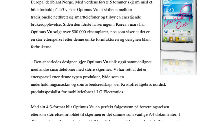 LG OPTIMUS VU – EN UNIK SMARTTELEFON LANSERES I NORGE