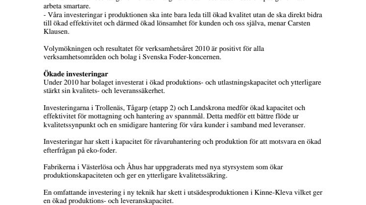 Ännu ett starkt år för Svenska Foder