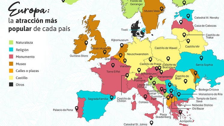 Mapa: Descubre las atracciones más populares de Europa, por país