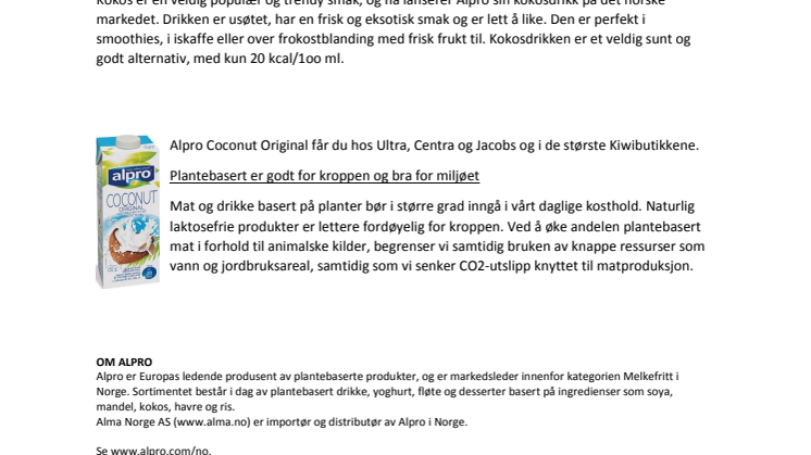 Alpro Coconut Original – endelig i Norge