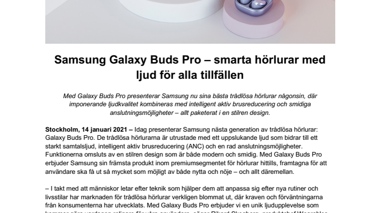 Samsung Galaxy Buds Pro – smarta hörlurar med ljud för alla tillfällen