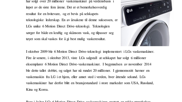 LG SETTER EN NY STANDARD MED 20 MILLIONER SOLGTE VASKEMASKINER