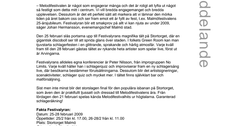 Festivalyran kickar igång Melodifestivalen i Malmö