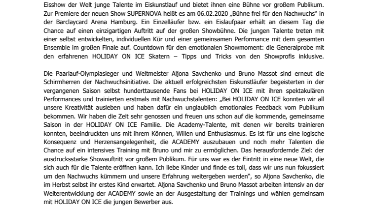 HOLIDAY ON ICE ACADEMY startet Talentaufruf für Hamburg – Aljona Savchenko und Bruno Massot unterstützen die Nachwuchsinitiative
