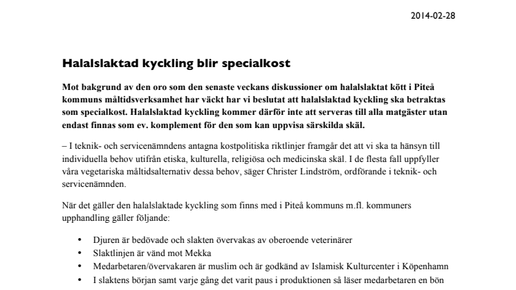 Halalslaktad kyckling blir specialkost